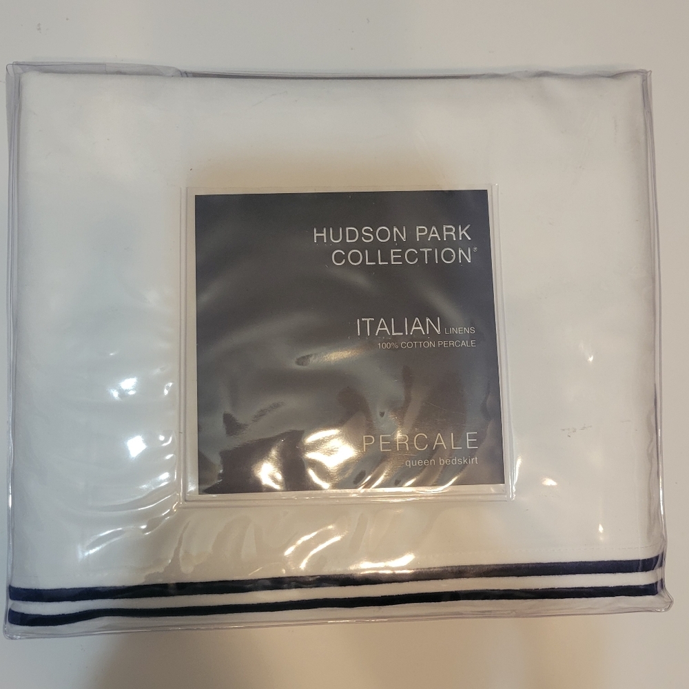 Hudson Park Italian Percale Queen Bedskirt Navy Double Merrow Stitching